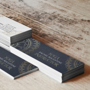 Yoga Meditation Instructor Gold Mandala Navy Blue Mini Business Card