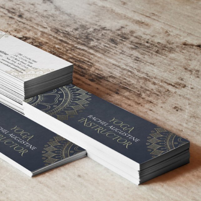 Yoga Meditation Instructor Gold Mandala Navy Blue Mini Business Card (Creator Uploaded)