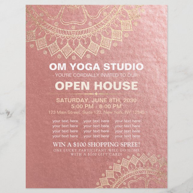 Yoga Meditation Instructor Gold Mandala Open House Flyer (Front)
