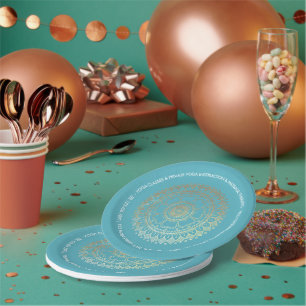 Yoga Meditation Instructor Green Blue Gold Mandala Paper Plate