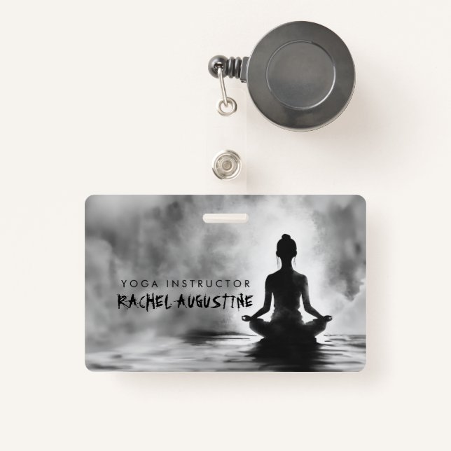 Yoga Meditation Instructor Lotus Pose Ink Painting Badge (Front with Retractable)