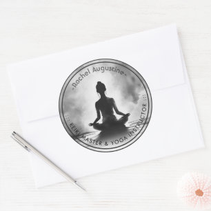 Yoga Meditation Instructor Lotus Pose Ink Painting Classic Round Sticker