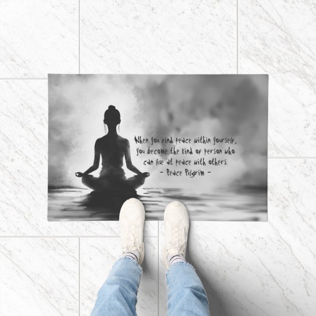Yoga Meditation Instructor Lotus Pose Ink Painting Doormat (Indoor)