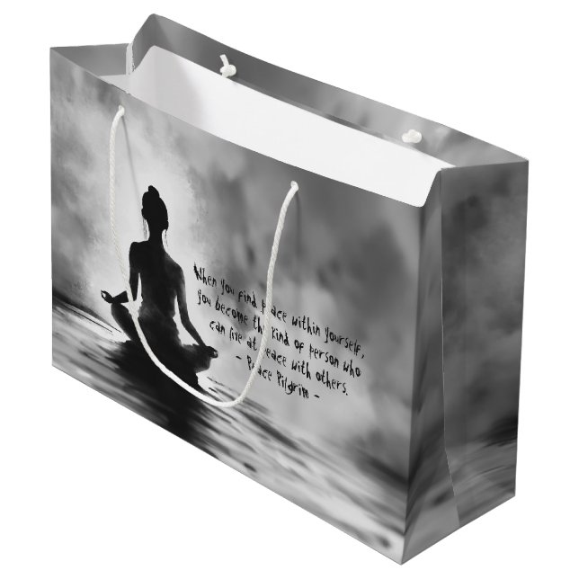 Yoga Meditation Instructor Lotus Pose Ink Painting Large Gift Bag (Front Angled)
