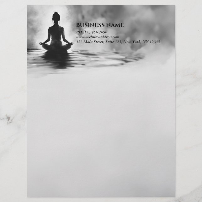Yoga Meditation Instructor Lotus Pose Ink Painting Letterhead (Front)