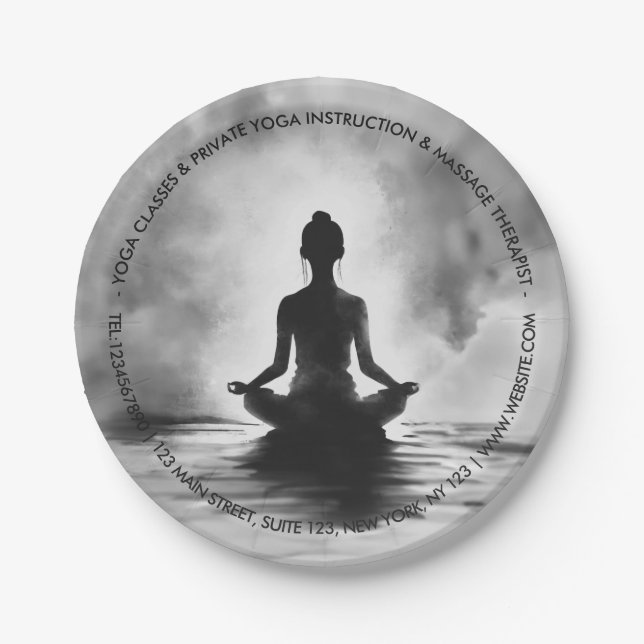 Yoga Meditation Instructor Lotus Pose Ink Painting Paper Plate (Front)