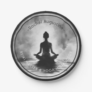 Yoga Meditation Instructor Lotus Pose Ink Painting Paper Plate