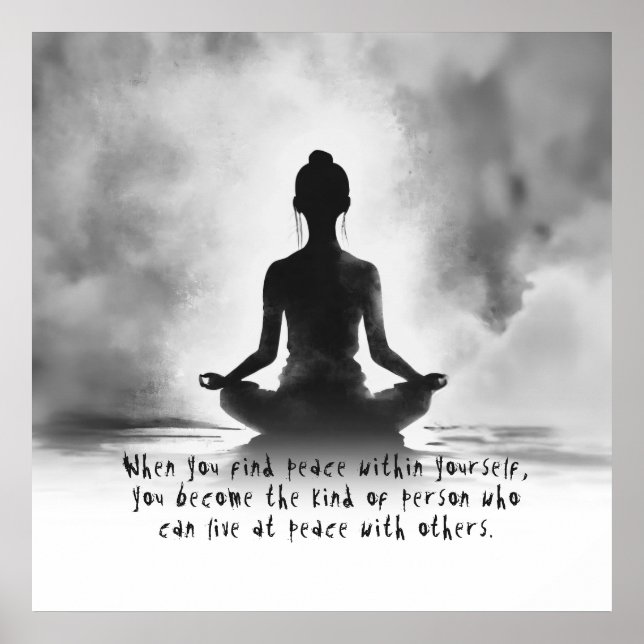 Yoga Meditation Instructor Lotus Pose Ink Painting Poster (Front)