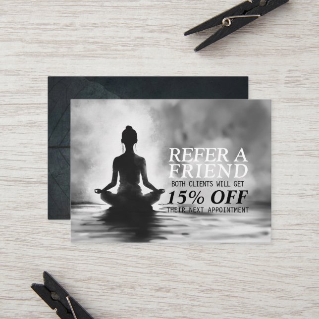 Yoga Meditation Instructor Lotus Pose Ink Painting Referral Card (Front/Back In Situ)