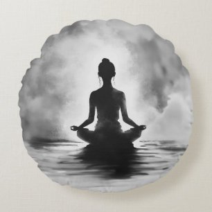Yoga Meditation Instructor Lotus Pose Ink Painting Round Pillow
