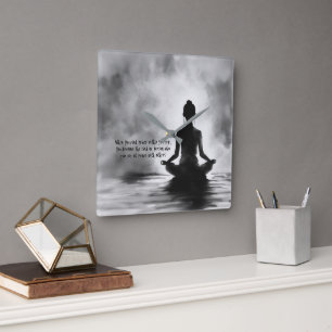 Yoga Meditation Instructor Lotus Pose Ink Painting Square Wall Clock