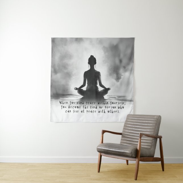 Yoga Meditation Instructor Lotus Pose Ink Painting Tapestry (In Situ)