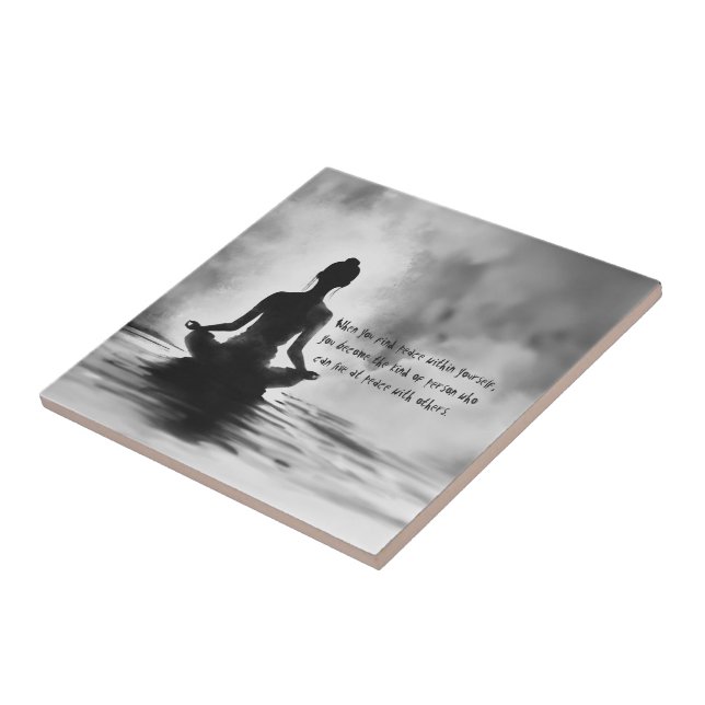 Yoga Meditation Instructor Lotus Pose Ink Painting Tile (Side)