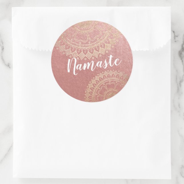 Yoga Meditation Instructor Pink Gold Foil Mandala Classic Round Sticker (Bag)