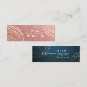 Yoga Meditation Instructor Pink Gold Foil Mandala Mini Business Card