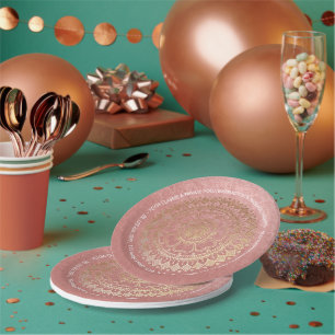 Yoga Meditation Instructor Pink Gold Foil Mandala Paper Plate