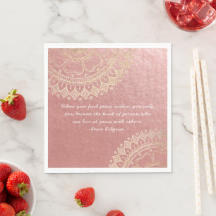 Yoga Meditation Instructor Pink Gold Mandala Quote Napkin