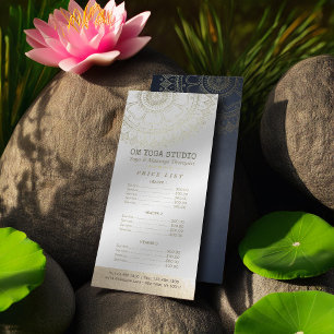YOGA Meditation Instructor Price List Gold Mandala Rack Card