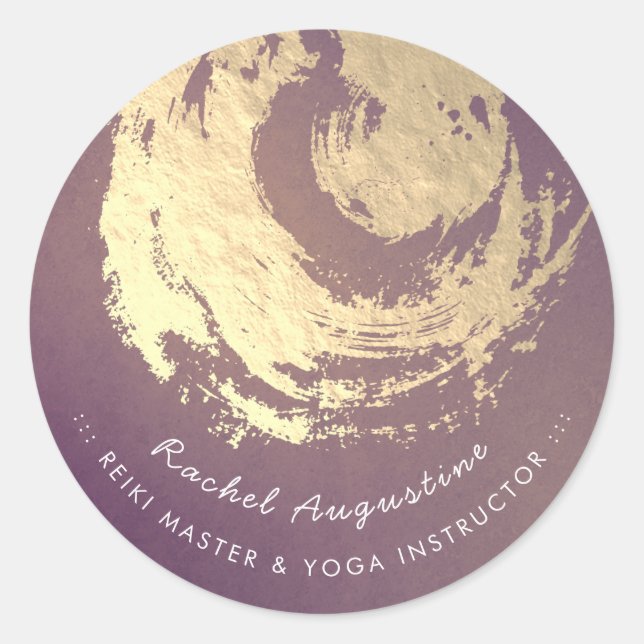 Yoga Meditation Instructor Purple Gold ZEN Symbol Classic Round Sticker (Front)