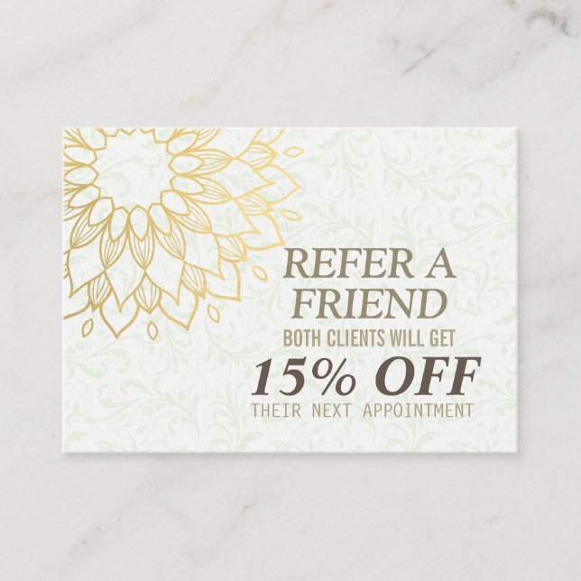 YOGA Meditation Instructor Referral Gold Mandala Card (Front)