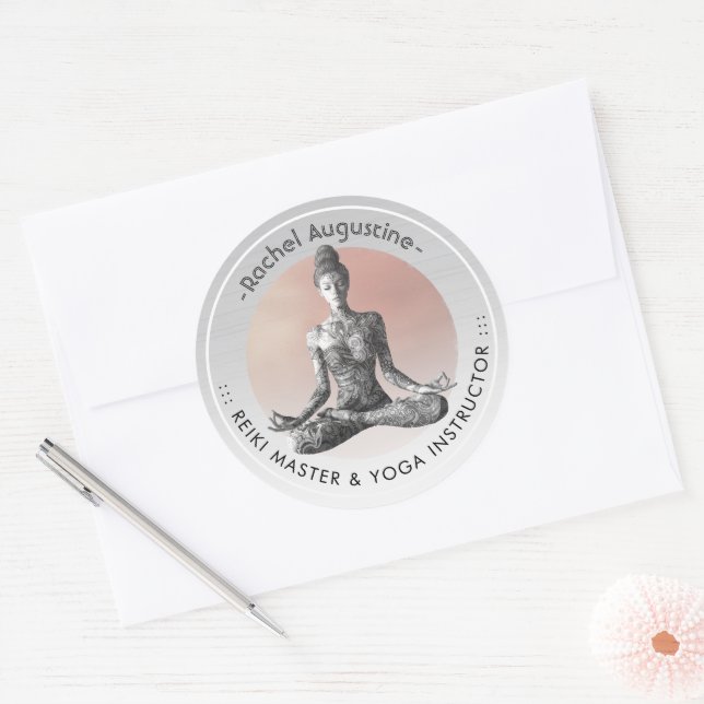 Yoga Meditation Instructor Reiki Master Lotus Pose Classic Round Sticker (Envelope)