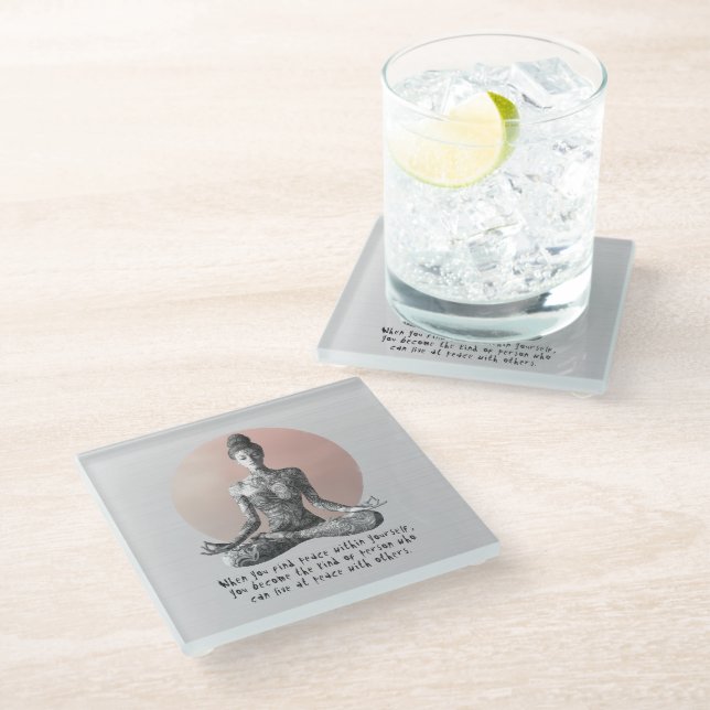 Yoga Meditation Instructor Reiki Master Lotus Pose Glass Coaster (Angled)