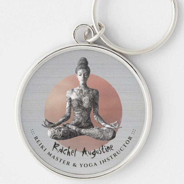 Yoga Meditation Instructor Reiki Master Lotus Pose Keychain (Front)