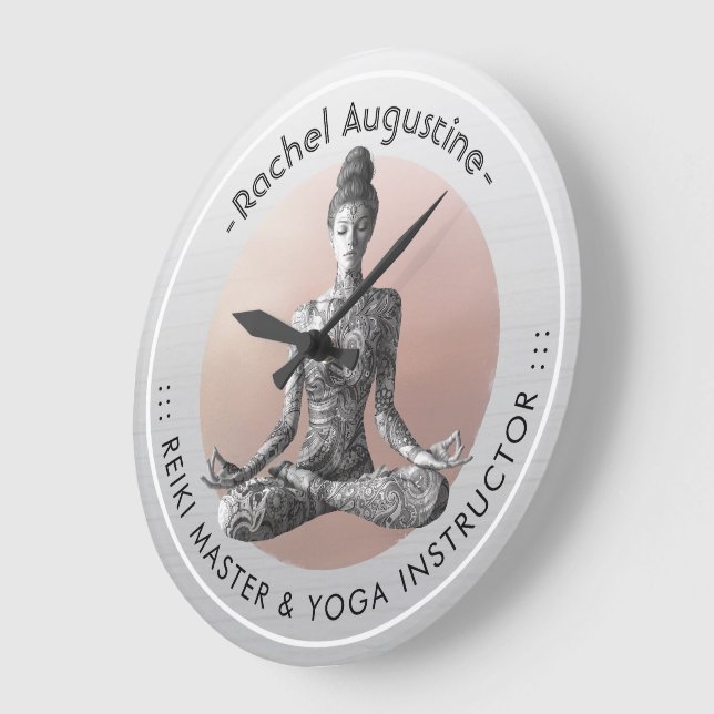 Yoga Meditation Instructor Reiki Master Lotus Pose Large Clock (Angle)