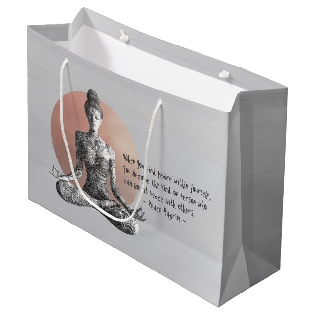 Yoga Meditation Instructor Reiki Master Lotus Pose Large Gift Bag (Front Angled)