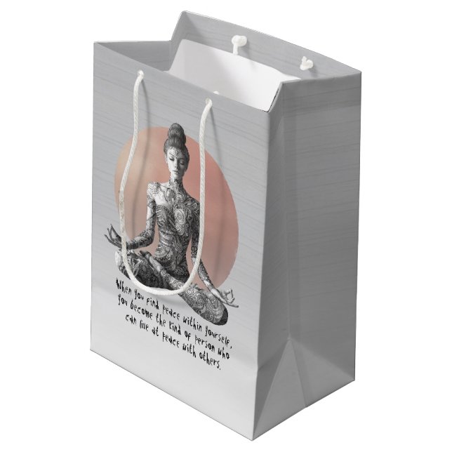 Yoga Meditation Instructor Reiki Master Lotus Pose Medium Gift Bag (Back Angled)