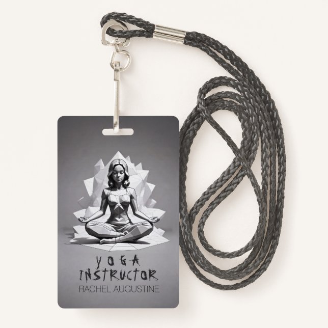 Yoga Meditation Instructor Reiki Master Low Poly Badge (Front with Lanyard)