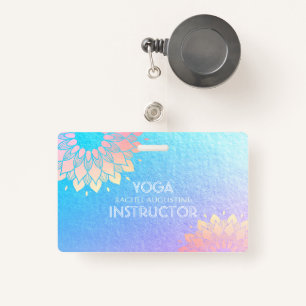 Yoga Meditation Instructor Rose Blue Gold Mandala Badge