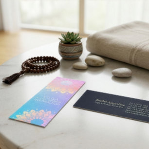 Yoga Meditation Instructor Rose Blue Gold Mandala Mini Business Card