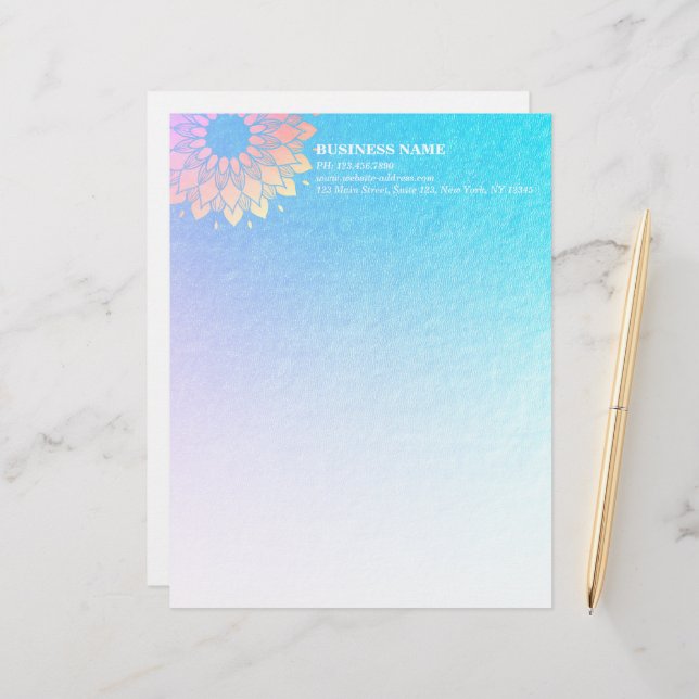 Yoga Meditation Instructor Rose Gold Foil Mandala Letterhead (Front/Back In Situ)