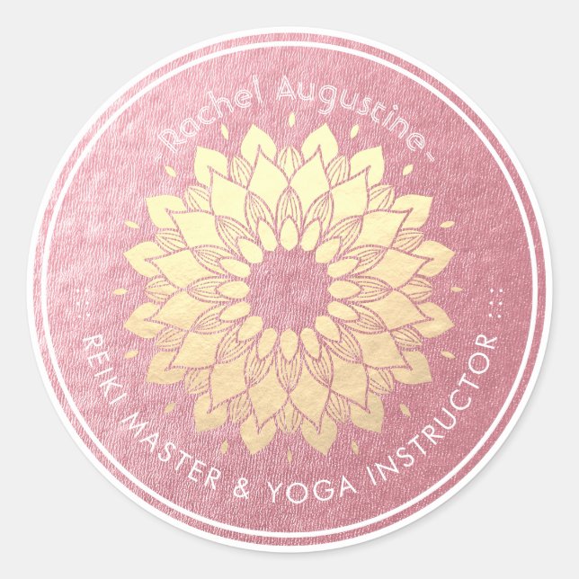Yoga Meditation Instructor Rose Gold Mandala Lotus Classic Round Sticker (Front)