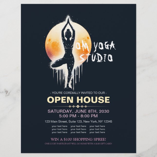 Yoga Meditation Instructor Tree Pose Full Moon Flyer (Front)