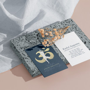 Yoga Meditation Instructor Tree Pose Gold OM Sign Business Card
