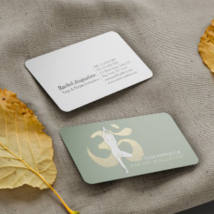 Yoga Meditation Instructor Tree Pose Gold OM Sign Business Card