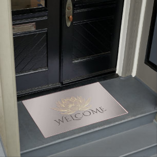 YOGA Meditation Instructor Welcome Chic Gold Lotus Doormat