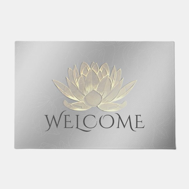 YOGA Meditation Instructor Welcome Chic Gold Lotus Doormat (Front)