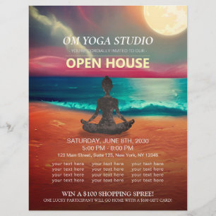 Yoga Meditation Moonlight Ocean Beach Open House Flyer
