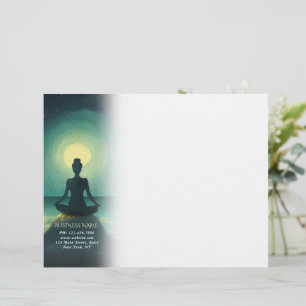 Yoga Meditation Pose on Rock Full Moon Stars Night Letterhead