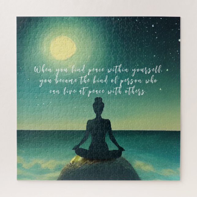 Yoga Meditation Pose on Rock Moon Star Ocean Quote Jigsaw Puzzle (Vertical)
