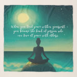 Yoga Meditation Pose on Rock Moon Star Ocean Quote Scarf<br><div class="desc">Yoga Fitness Studio / Meditation Instructor / Personal Trainer / Life Coach / Healer / Reiki Master / Massage Therapy Quotes Scarf. “When you find peace within yourself, you become the kind of person who can live at peace with others." Silhouette of a Woman in Yoga Meditation pose on Rocks...</div>