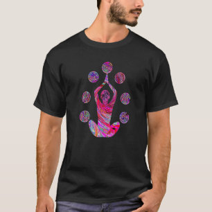 Yoga Meditation Pose with Spirals in Red and Pink T-Shirt