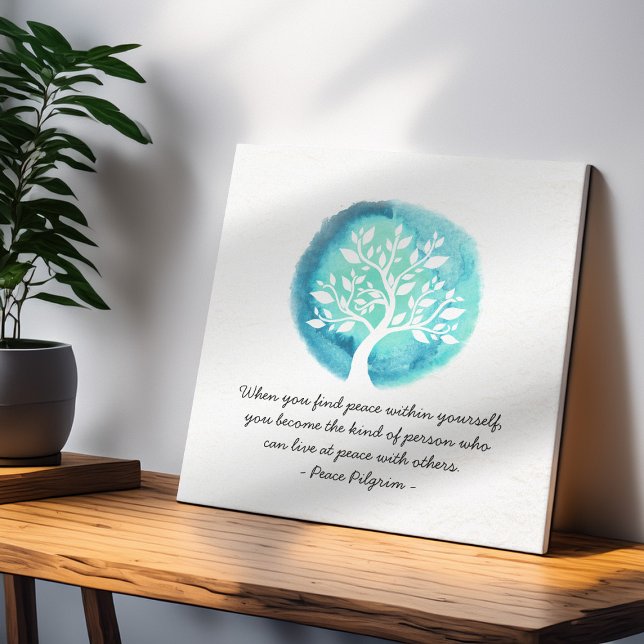YOGA Meditation Quotes Elegant Watercolor Tree Canvas Print (Creator Uploaded)
