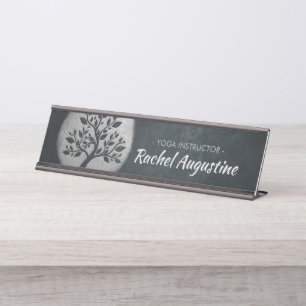 Yoga Meditation Reiki Instructor Black Silver Tree Desk Name Plate