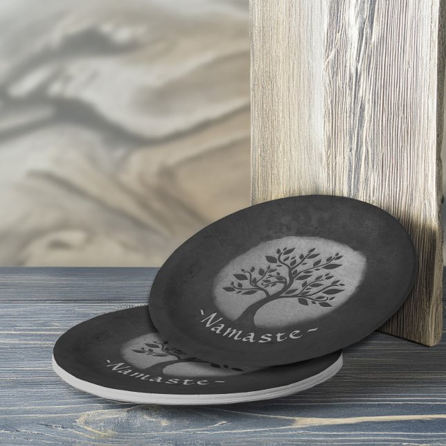 Yoga Meditation Reiki Instructor Black Silver Tree Paper Plate (Creator Uploaded)