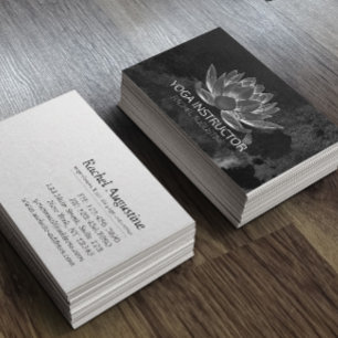 YOGA Meditation Reiki Instructor Black White Lotus Business Card