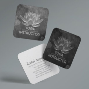 YOGA Meditation Reiki Instructor Black White Lotus Square Business Card